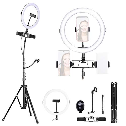 K&F Concept Ring Light, Luce ad Anello LED 5500K, Luce Anello Dimmerabile con Treppiedi 200cm e clip per Microfono e Telefono, Smartphone, Youtube,Tik Tok, Vine,Autoritratto