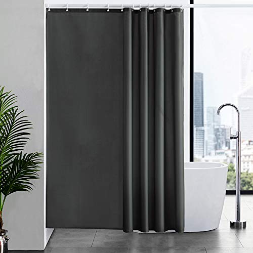 Furlinic Tende Doccia Anti-Muffa Tessuto in Poliestere, Grande Tende Doccia Impermeabile &Lavabile,Tenda Vasca da Bagno con 12 Ganci Tenda Doccia Grigio scuro-180x210cm.