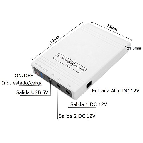 Mini UPS con batteria interna di grande capacità e uscite 5 V e 12 V, adatto per router, fotocamere, allarmi, ecc.