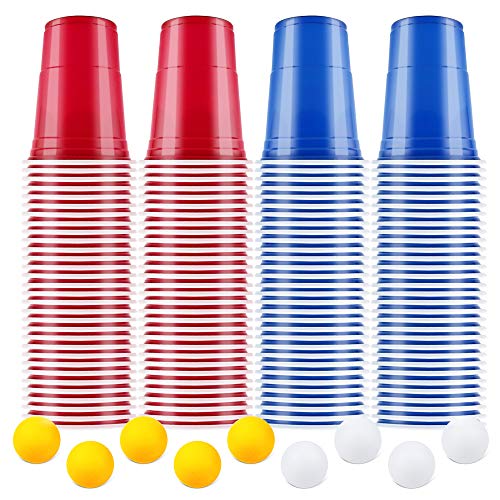 AOLUXLM Bicchieri di Birra Pong, 100 American Beer Pong Tazze e 10 Palline, 473ml/16oz Bicchieri per Festa di Natale Divertimento e Gioco