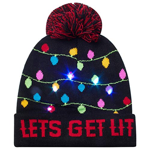 AIDEAONE LED Cappello da Festa per Maglione Brutto Illuminato a Maglia Lets Get Lit Berretti Natalizi per la Festa di Natale