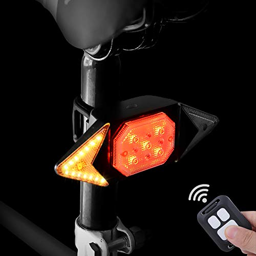 WASAGA Indicatore di direzione per Bici con Telecomando Wireless, Fanale Posteriore per Bicicletta con Segnale di svolta, 5 luci stroboscopiche (Nero)