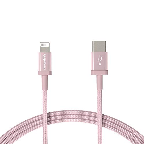 AmazonBasics - Cavo di ricarica Lightning/USB-C, certificato MFi, in nylon intrecciato, per iPhone, oro rosa, 1,82 m