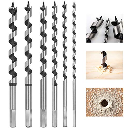 flintronic Auger Bit, Punte per Trapano, Set di Punte da Trapano Esagonale a 6 Pezzi 230mm Set Punte di Trapano a Legno in Acciaio Inox a Spirale con Punta di Diametro 6mm/8mm/10mm/12mm/14mm/16mm