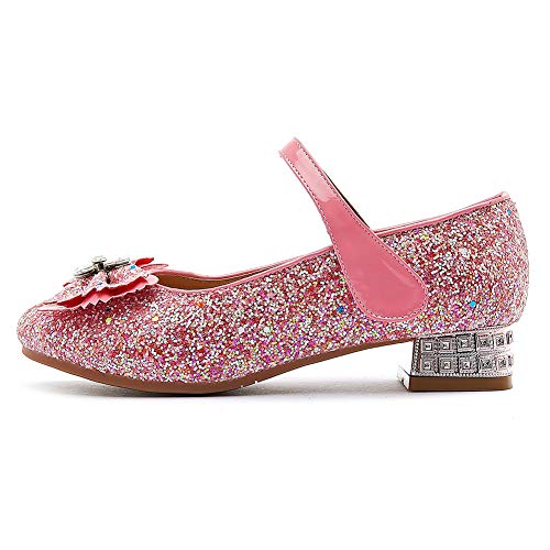 HROYL Bello Scarpe da Principessa Scarpe da Principessa Bambina con Tacco Scarpe Glitterate Bambina,TX237-Rosa-2.5,EU27.5