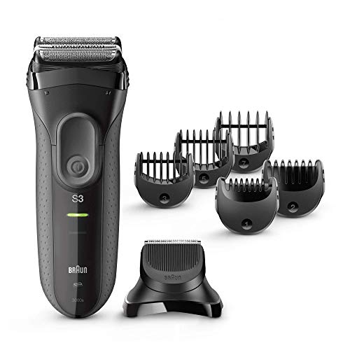 Braun Series 3 Proskin Shave & Style 3000BT 3-In-1 Rasoio Elettrico Uomo con Regolabarba di Precisione e 5 Pettini, Ricaricabile e Senza Fili, Nero/Grigio