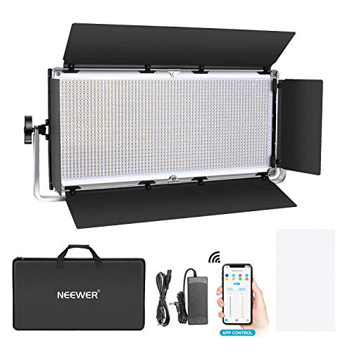 Neewer Luce 1904 LED Professionale con Gestione via APP Intelligente Dimmerabile Bicolore 3200-5600K Kit d’Illuminazione per YouTube Video in Studio con LCD Display & Guscio in Metallo