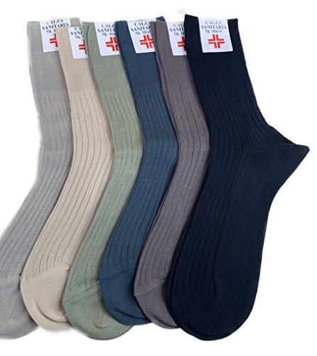 Lucchetti Socks Milano 6 PAIA calze da uomo SANITARIE filo di scozia 100% cotone rimagliate Made in Italy (11½12 43-46, Blu)
