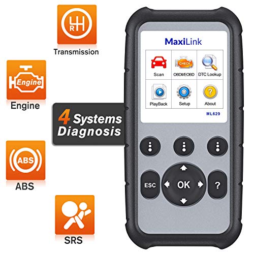 Autel MaxiLink ML629 Strumento Diagnostico Auto OBD2 Scanner Lettore Codice Auto per ABS, SRS, Motore e Trasmissione 4 Sistemi con Auto Vin, Ricerca DTC, Test Pronto - Versione Aggiornata di ML619