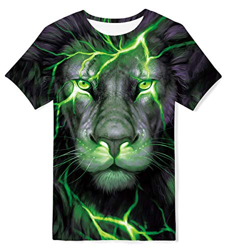 ALISISTER Divertente Unisex Kids 3D Lightning Lion Stampato T-Shirt Casual Tops Tees Cool Manica Corta per 9-12 Anni Teenager Ragazzi Ragazze