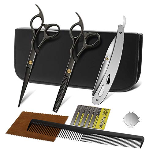 Forbici Parrucchiere Kit Professionale in Acciaio Inox Forbici Capelli per Texturizzare e Rasoio Parrucchiere Forbici per Sfoltire i Capelli