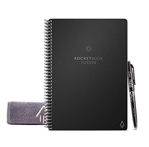 Rocketbook Fusion Quaderno riutilizzabile - Nero, Executive A5, Compatibile con Sistemi Cloud – Taccuino Digitale - Penna Pilot Frixion e Panno Inclusi