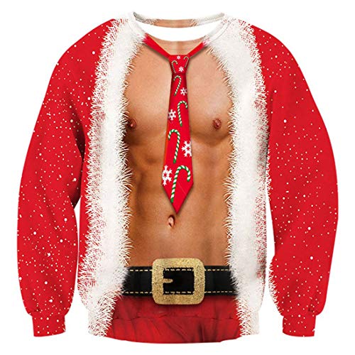 TUONROAD Donna Christmas Sweatshirt 3D Stampato Ugly Xmas Pullover Uomo Crewneck Funny Sweater Maglione di Natale Unisex - L