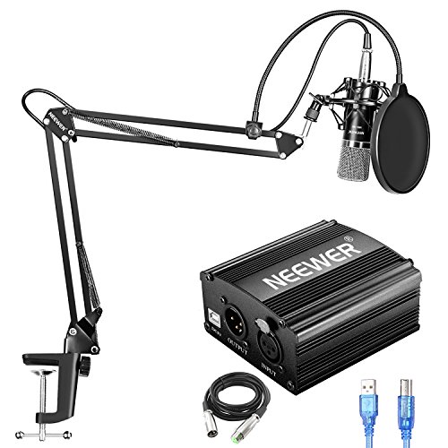 Neewer Microfono a Condensatore NW-700 Alimentazione 48V Phantom USB Stand Sospensione Forbici NW-35 Supporto Anti-vibrazione & Filtro Pop per Casa Studio Registrazioni Trasmissioni (Nero)