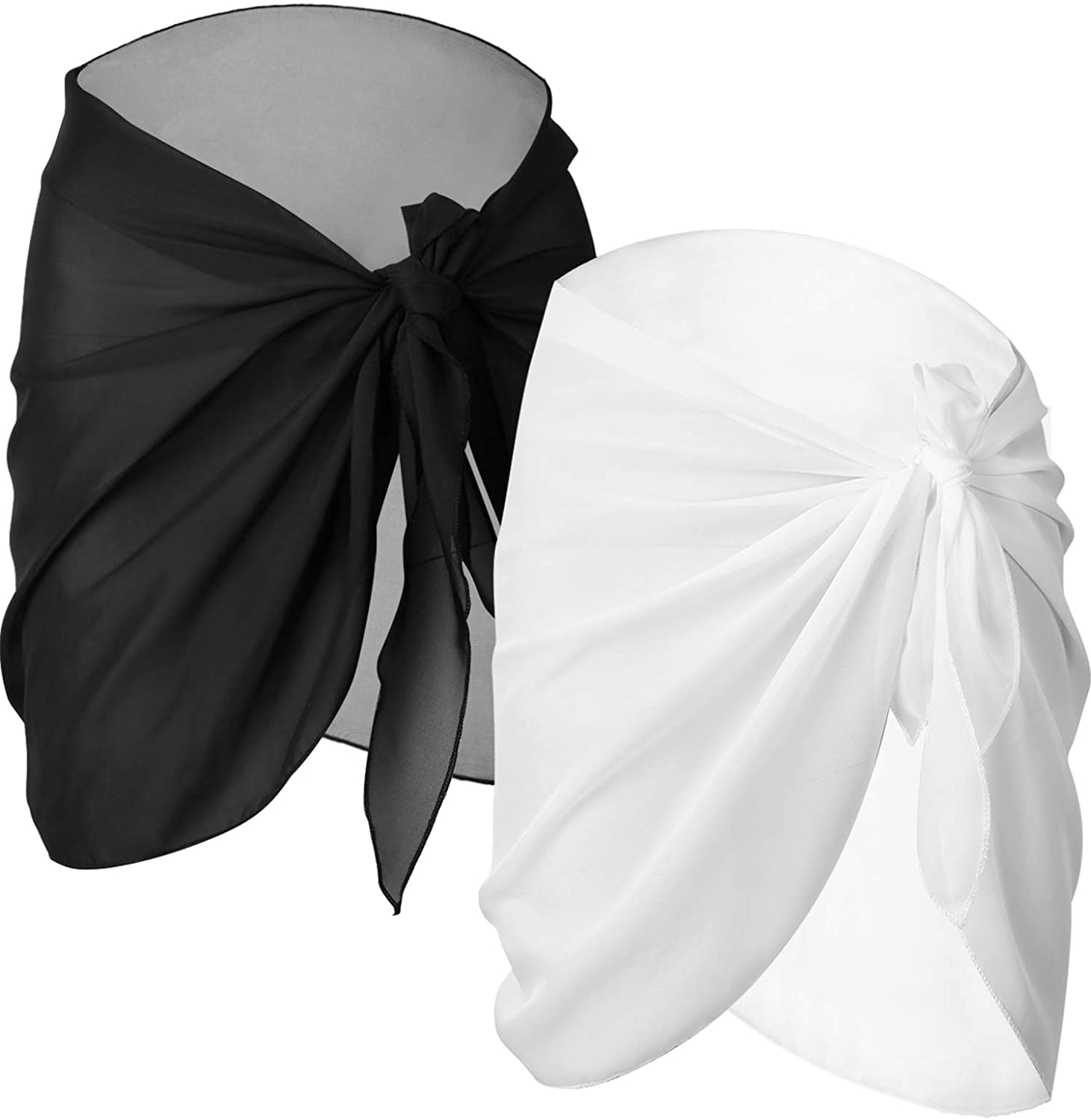 2 Pezzi Nero e Bianco Donne Spiaggia Wrap Sarong Coprire Gonne Avvolgenti del Costume da Bagno Chiffon