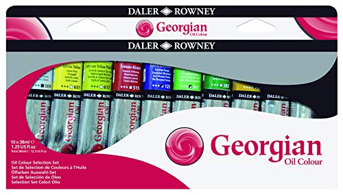 Daler-Rowney Georgian Oil - Set di colori per pittura, 10 tubetti, colori assortiti