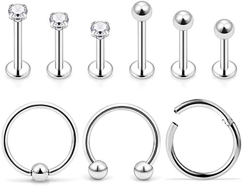 WillTen Piercing Orecchio Helix Tragus 16G Acciaio Chirurgico Filettato Internamente Labret Monroe Medusa Piercing Labbro Piercing orecchio Rook Cartilage Stud Barbell Piercing Gioielli 6mm 8mm 10mm