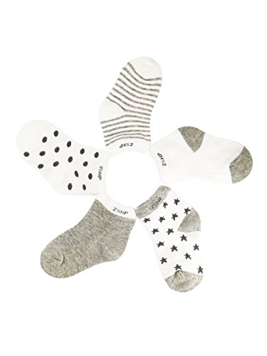 Set di 5 paia di calzini in morbido cotone per bambini da 4 a 6 anni motivo a pois grigio chiaro