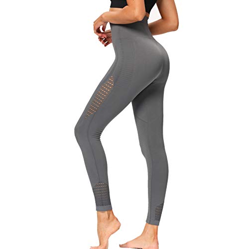 Eono by Amazon - Leggings Sportivi Donna Yoga Pantaloni Vita Alta Senza Cuciture X-Large - Grigio