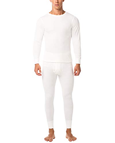 LAPASA Uomo Set Intimo Termico in Cotone Waffle Knit - Materiale Naturale - Maglia Maniche Corte & Pantaloni Invernali per Uomo M60 (XX-Large, Bianco)