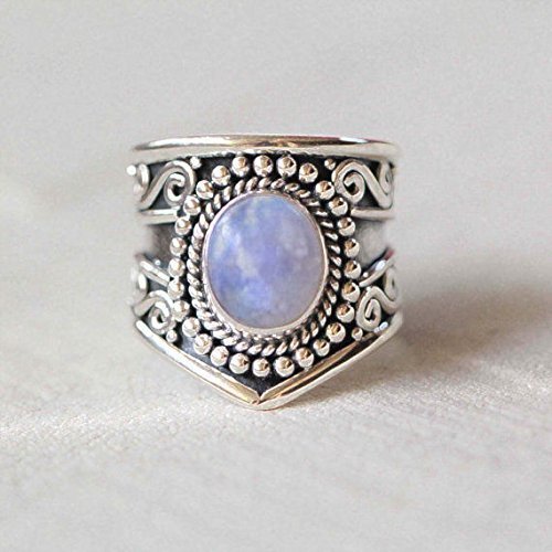 Anello in argento con pietra di luna arcobaleno, pietra di luna arcobaleno, anello in pietra di luna, argento sterling 925, anello in argento, gioielli fatti a mano, dimensioni dal 6 al 31