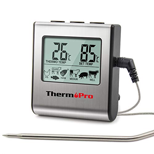 ThermoPro TP16 Termometro Cucina Digitale per Carne Barbecue BBQ Alimenti Forno Cibo con Ampio Schermo LCD e Sonda Prolungata in Acciaio Inox