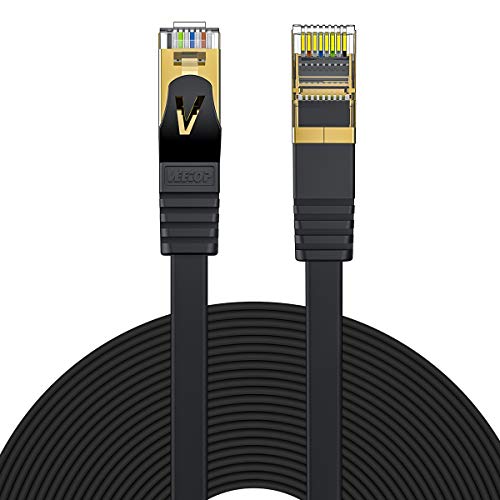 Veetop. Cavo di rete Ethernet ad alta velocità, CAT7, 10Gbps, RJ45, LAN con SSTP, schermo protettivo in rame e connettore in oro nero 1,5 m