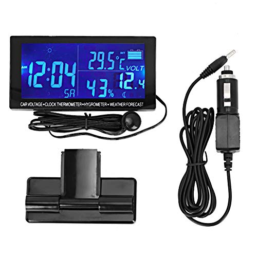 Orologio per auto, orologio digitale universale per auto Cruscotto termometro igrometro Voltmetro per veicoli con previsioni del tempo