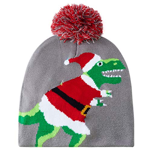 AIDEAONE Cappello Stampa Dinosauro Natale Lampeggiante Bottoms Up Hat con Luci Cappello Leggero Lavorato a Maglia per Regali di Natale per Feste