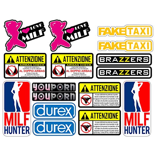 Adesivi Moto Divertenti Stickers decal fun tube porn youporn faketaxi fun - 16 Pezzi Kit - Motocross Bici Mtb Computer Motorino VINILE LUCIDO Marche Famose Pack