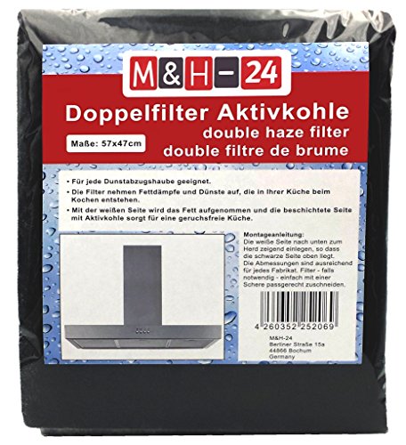 M&H-24 Filtro per Cappa aspirante al Carbone Attivo, Adatto a Ogni Cappa, tagliabile 57x47 cm, Set di filtri antigrasso + Carbone Attivo per cappe aspiranti 2