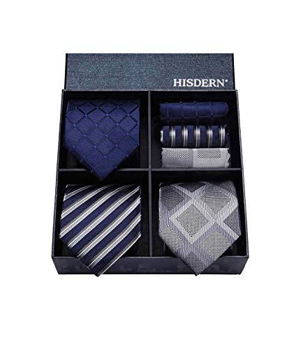 HISDERN Lotto 3 PCS Classico Elegante Seta da uomo Tie Set Cravatta & Pocket Square-Set multipli