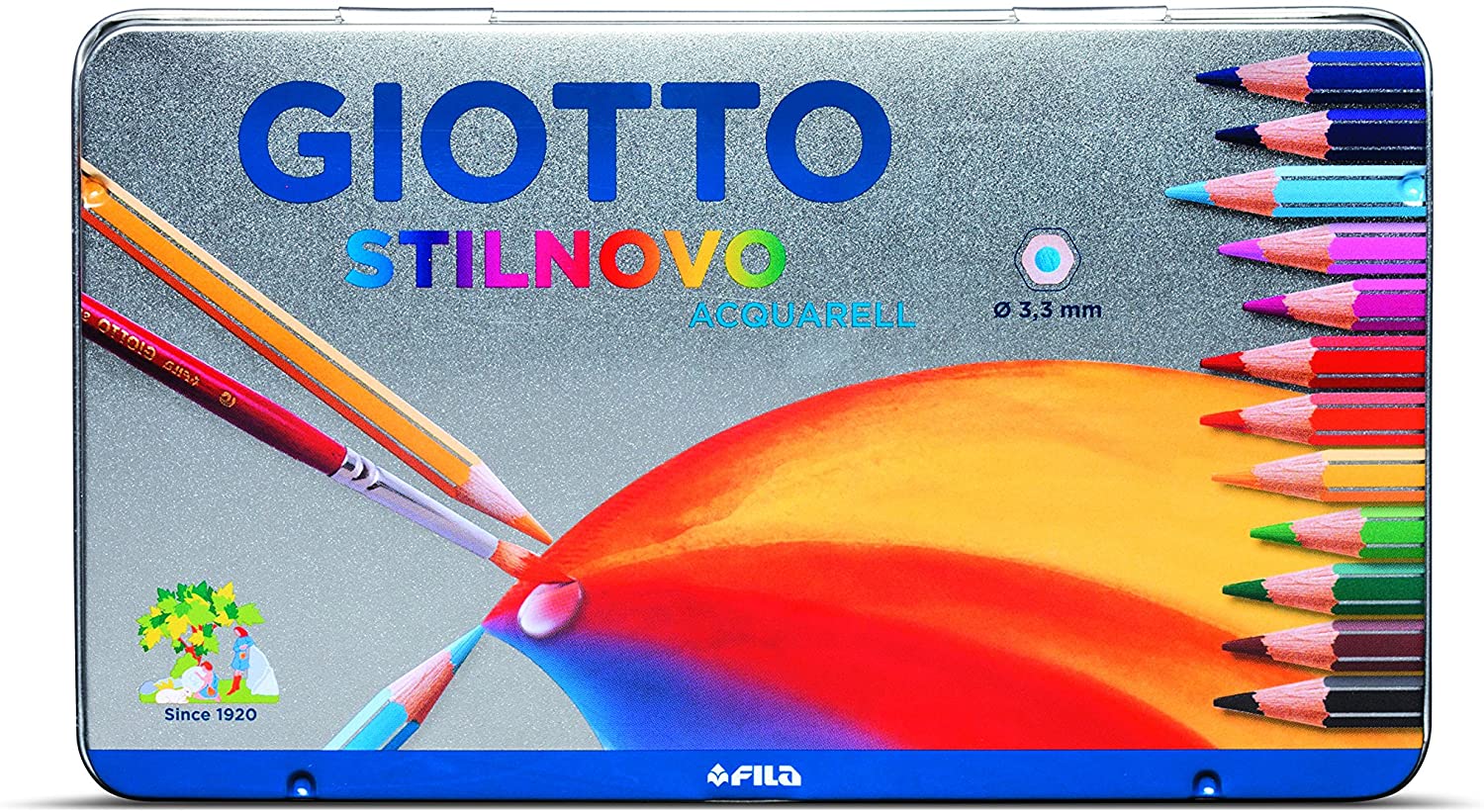 Giotto 256200 - Stilnovo Acquarell Pastelli Acquarellabili Scatola Metallo da 12 Colori