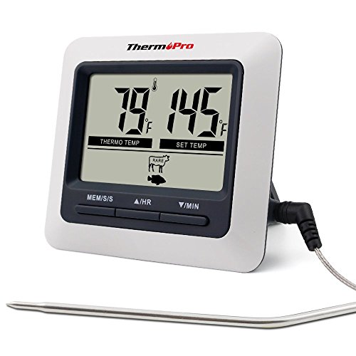 ThermoPro TP04 Termometro Cucina Digitale con una Sonda e Modalità Timer per Alimenti Carne Barbecue BBQ Forno Griglia Cibo
