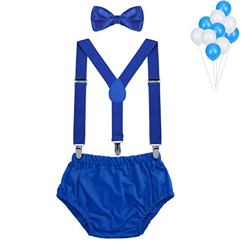 WELROG Ragazzi Vestito Smash Cake - Bretelle a Y regolabili/Bretelle e Papillon (Blu reale+Blu reale+Blu reale)