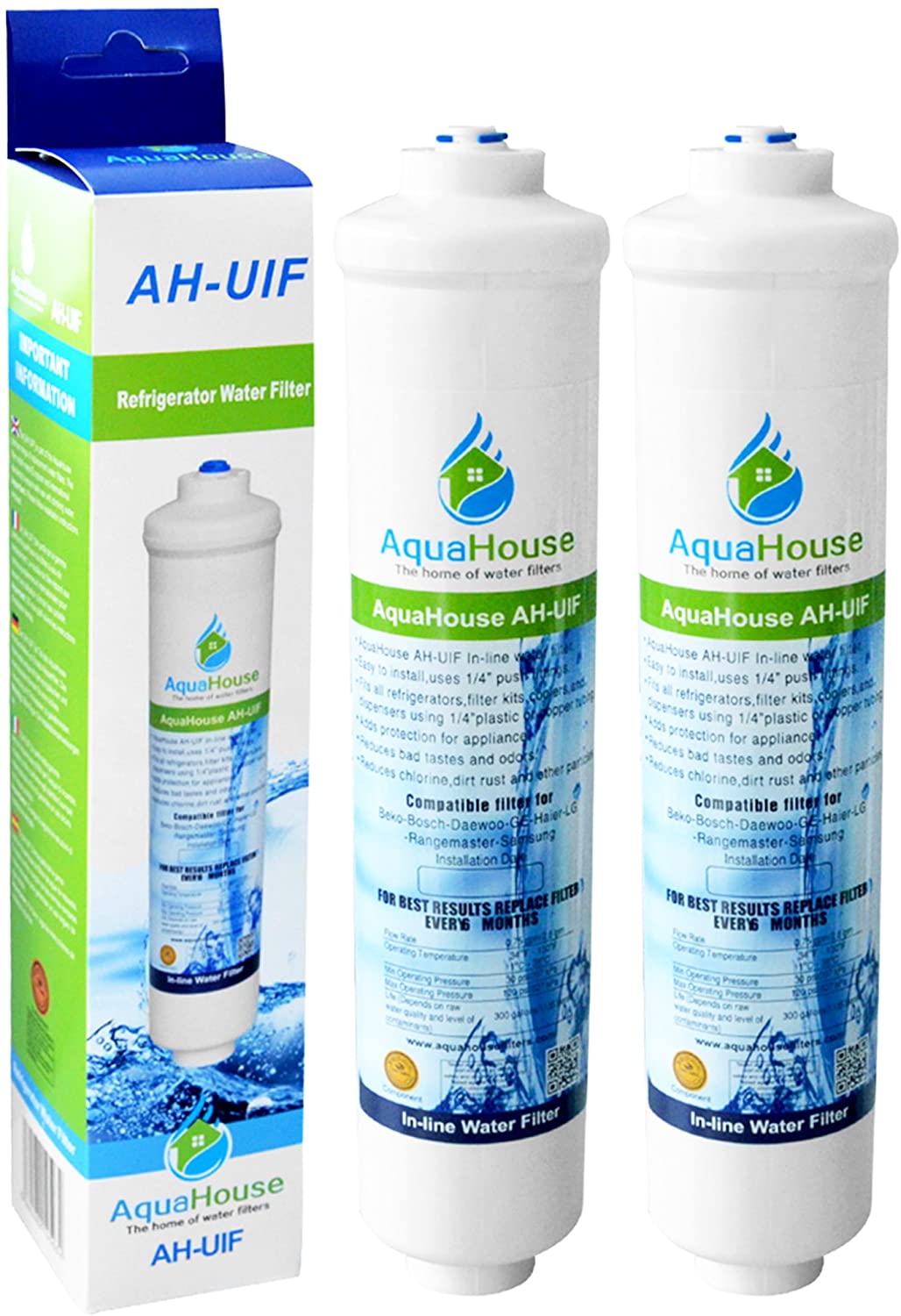 2x AquaHouse AH-UIF Compatibile universale Frigorifero Filtro acqua per Samsung LG Daewoo Rangemaster Beko Haier etc