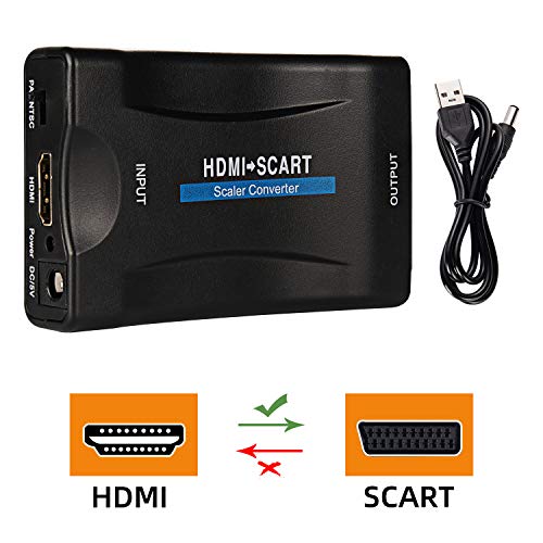 Yizhet Convertitore da HDMI a SCART Adattatore Composito Video HD Audio Stereo Ingresso HDMI Uscita SCART 1080P per per SKY HD Blu Ray DVD APPLE TV PS3