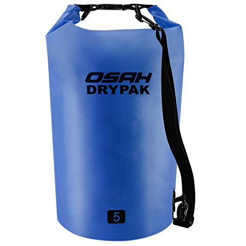 OSAH DRYPAK Borse Impermeabile Sacca Dry Bag 5L 10L 15L 20L 30L con Tracolla Regolabile per Spiaggia Sport d'Acqua Trekking Kayak Canoa Pesca Rafting Nuoto Campeggio (Blu Scuro, 5L)