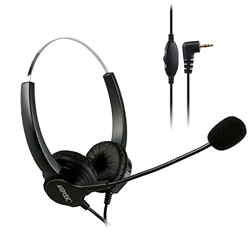 Binaural 2,5 mm per cuffia, AGPtek 6 FT mani gratis Binaural Headset auricolare con microfono, fascia Comfort Fit per Panasonic telefoni fissi, maggior parte dei telefoni senza fili