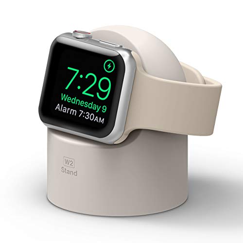 Elago W2 Supporto W2 Stand Compatibile con Apple Watch SE/Serie 6 / Serie 5 / Serie 4 / Series 3 / Series 2 / Series 1 / 44mm / 42mm / 40mm / 38mm - Stand Notturno, Gestione Cavi (Pietra Beige)