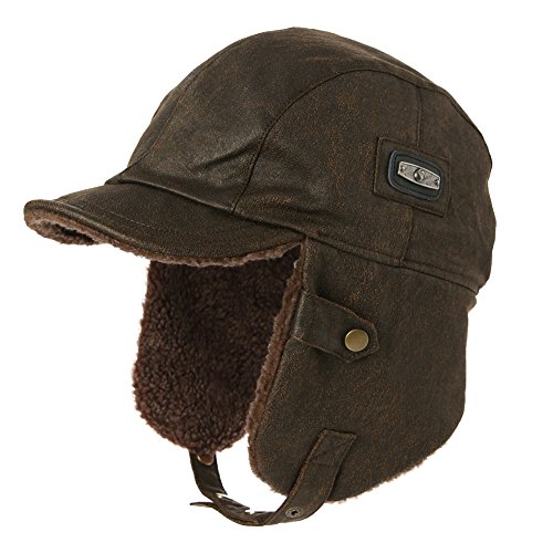 Siggi - cappello da aviatore in pelle sintetica, cappello da caccia invernale per adulti. 88115_Brown Medium