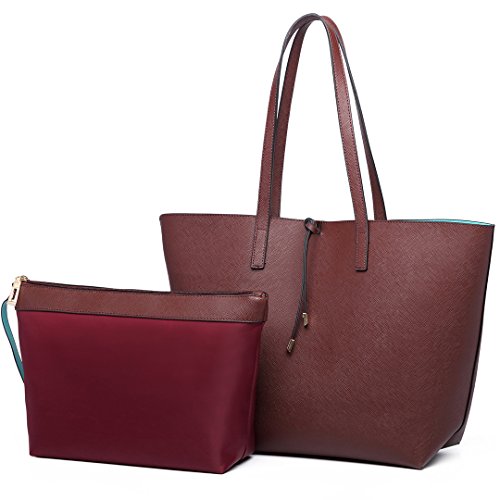 Miss Lulu Borsetta da Donna Grande Ecopelle Borsa a Tracolla Hobo Tote Reversibile Borsa a Mano (Marrone)