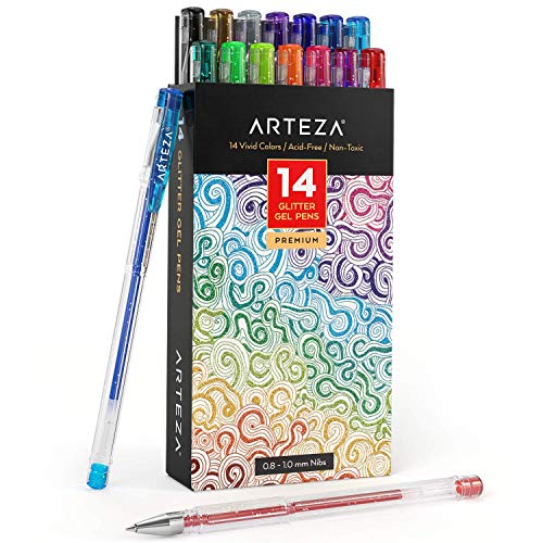 Arteza Penne Glitter in Gel, Set da 14 Pezzi, Penne Glitterate Colorate, Include 2 Evidenziatori a Penna, Ideali per Scrivere, Colorare e Realizzare Biglietti Personalizzati e Tutti i Tipi di Disegni