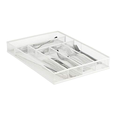 Relaxdays Portaposate da Cassetto, Metallo, Organizer per la Cucina, 6 Scomparto, Divisori, HxLxP 5,5x29x41 cm, Bianco