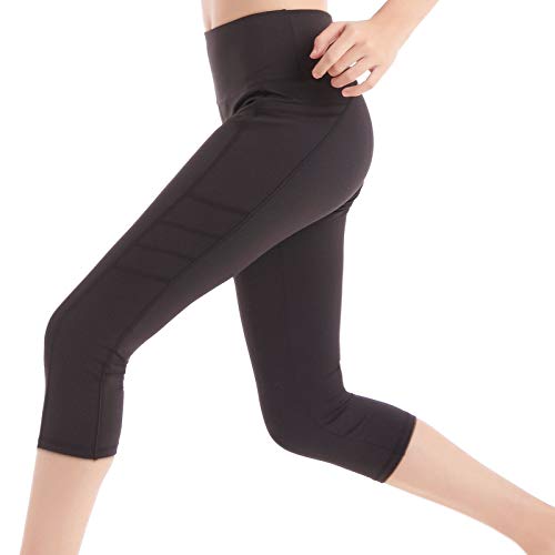 Eono by Amazon - Capri Leggings da Donna Yoga Pantaloni Vita Alta con Tasche(Nero,S)