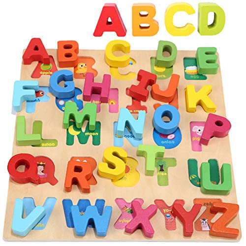Jacootoys Alfabeto in Legno Puzzle ABC Grosso Blocchi Bordo Giocattoli Educativi per l'apprendimento Precoce Regalo per Bambini