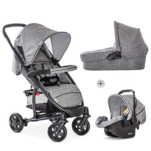 Hauck Malibu 4 Trio Set Passeggino, Ovetto, Navicella con Materasso, Ampia Seduta con Posizione Nanna, da 0 Mesi a 18 kg, Grande Cesto, Finestra Cucu, Pieghevole Compatto, Grigio