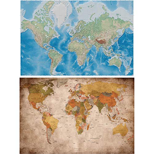 GREAT ART Set di 2 Poster XXL – Mappe del Mondo Classiche – Mappamondo retrò e Proiezione Miller Vintage e Modern Look Decorazione da Parete Viaggio Continenti Fotomurale (140 x 100cm)