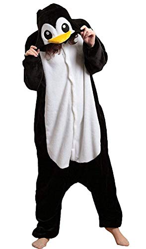 Tuta Pigiama Animali Costume di Carnevale Halloween Cosplay Travestimenti Costumi Unisex Donne Ragazza Uomo per Regalo (M (per Altezza 158-165cm), Pinguino)
