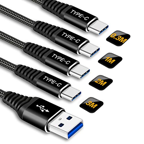 Cavo USB C[4Pezzi,0.3M 1M 2M 3M],Nylon Intrecciato Cavo USB Tipo C Ricarica Rapida e Trasmissione Per Samsung Galaxy S10 S9 S8 S20 Plus,Huawei P10 Plus Mate 10 Pro,HTC 10 U11,OnePlus 7 6 6T 7T 8